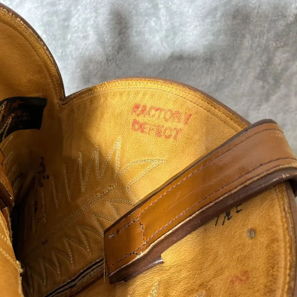 VTG. Tony Lama Boots 6243  Lizard Wingtip Leather Men  7.5E Lemonwood pegs Read*
